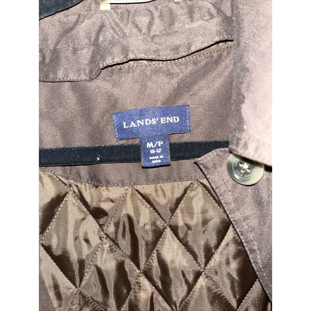 Lands End Brown Button Front Weatherproof Water Resistant Lined Raincoat M 10/12